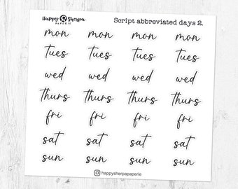 Script Abbreviated Days 2. - Transparent Foiled Planner Stickers