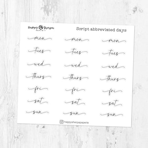 Script Abbreviated Days  - Transparent Foiled Planner Stickers