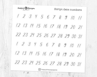 Script Date Numbers  - Transparent Foiled Planner Stickers
