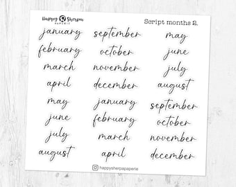 Script Months 2.  - Transparent Foiled Planner Stickers