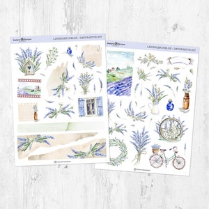 Campos de lavanda: kit de pegatinas decorativas para planificadores y diarios