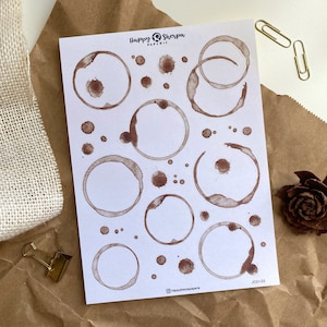 Coffee Love - Macchie di caffè - Foglio di adesivi decorativi / Planner, adesivi per Bullet Journal