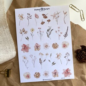 Coffee Love - Flores secas - Pequeño - Hoja de pegatinas Deco / Planificador, Pegatinas Bullet Journal