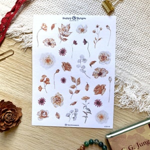 Academia - Fleurs individuelles - Feuille d'autocollants déco dessinés à la main | Agenda, Stickers Bullet Journal