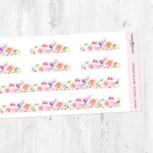 Floraison printanière - Bordures florales - Feuille d'autocollants déco | Agenda, Stickers Bullet Journal