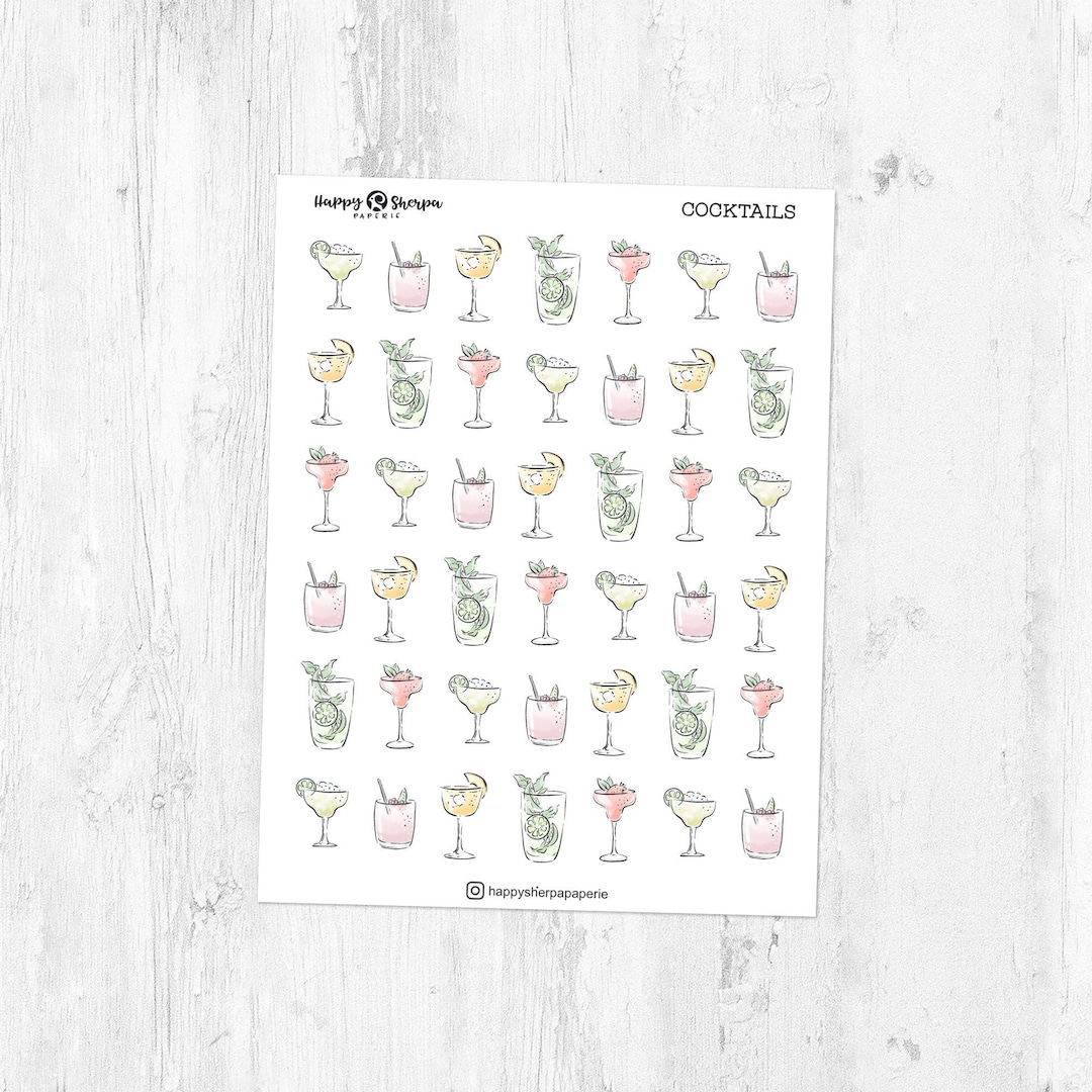 Cocktails - 42 Cute Doodle Planner Stickers - Etsy