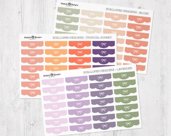 Cabezales de arco festoneados - 28 pegatinas de encabezado - Paleta de colores 10-20