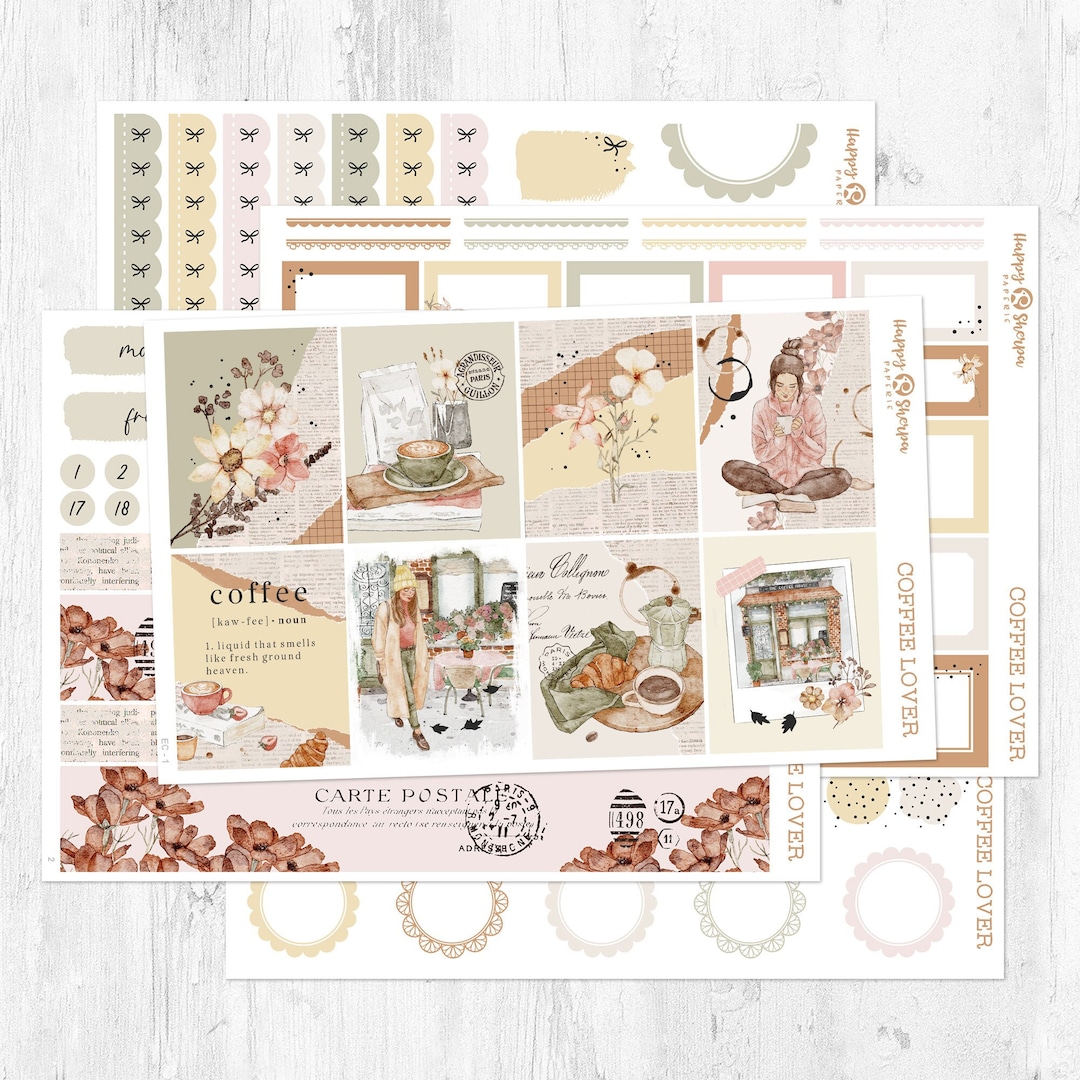 Coffee Lover - Gold Foil - Planner Sticker Kit (5 Sheets) - for Happy ...