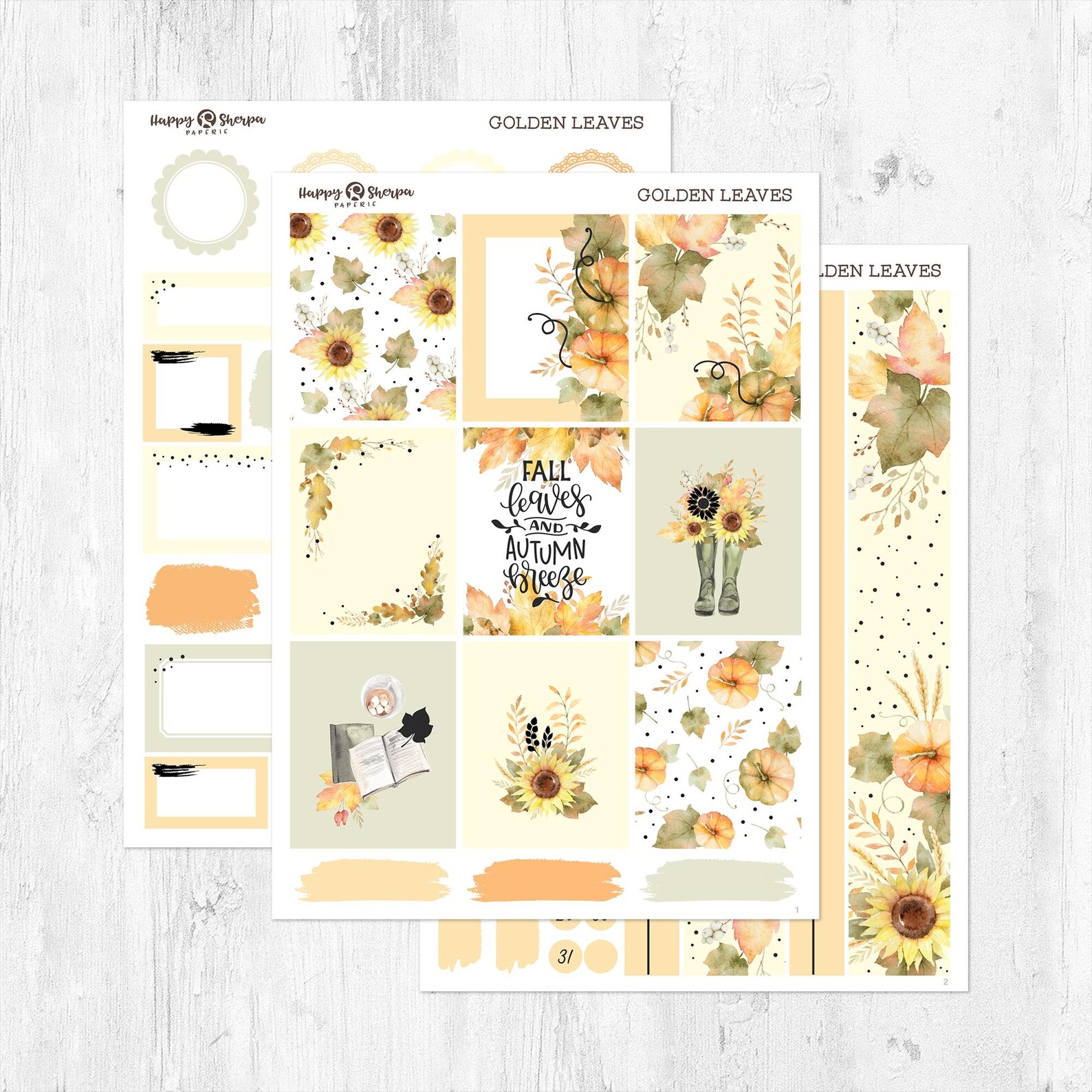 Golden Leaves - Gold Foil - Planner Sticker Kit (5 Sheets) - for ...