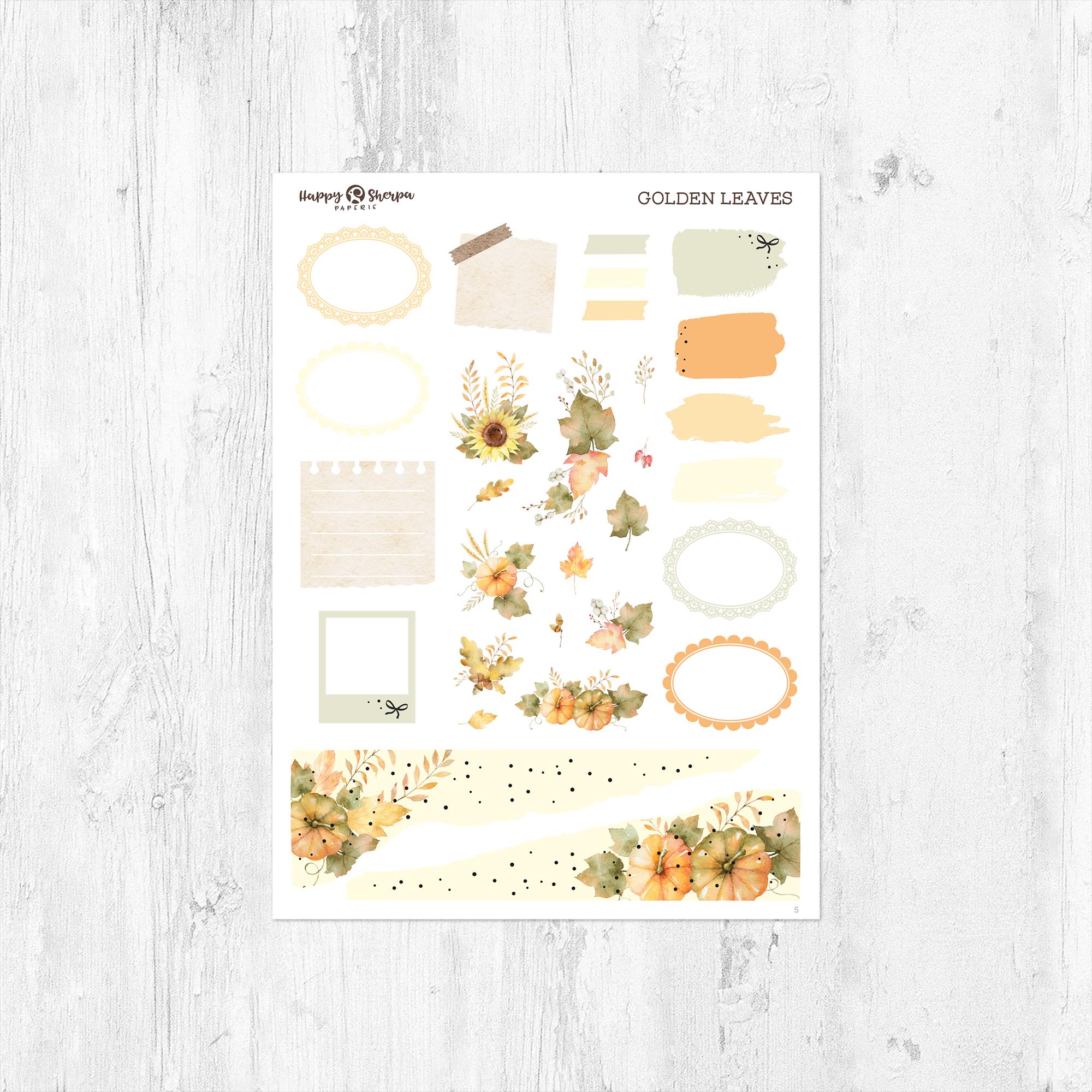Golden Leaves - Gold Foil - Planner Sticker Kit (5 Sheets) - for ...