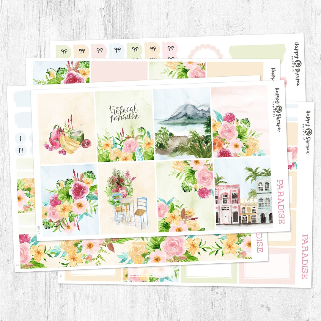 Paradise - Planner Sticker Kit (6 Sheets) - for Happy Planner and ...