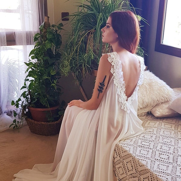 Bridal Nightgown,  Wedding nightgown, Ivory white Nightgown, Chiffon nightgown, Chiffon lingerie, Bridal  Sleepwear, Custom Lingerie