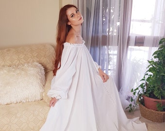 Vintage  Nightgown, Romantic cotton dress, Vinatge sleepwear, Cottagecore dress, Vintage Lingerie, Victorian Nightgown, Cotton Lingerie