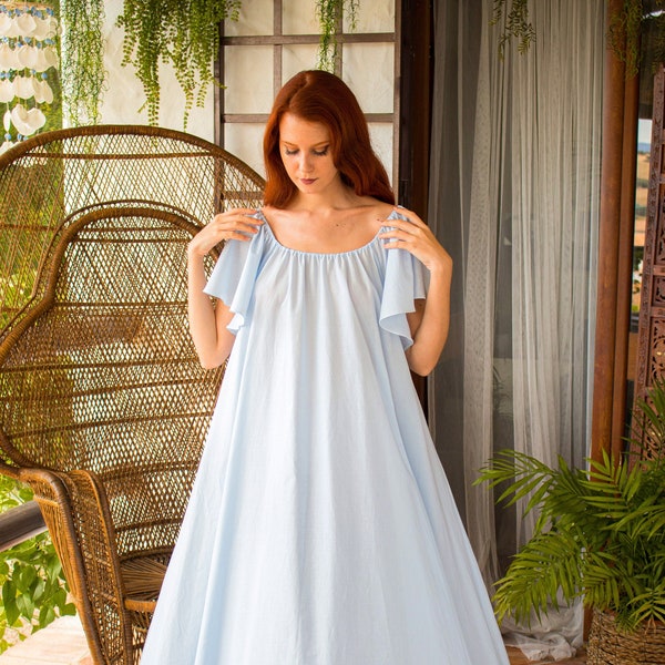 100% Cotton Nightgown  Romantic Cotton Nightgown Long cotton nightgown  Women nightgown  Light blue nightgown, Cotton nightwear  Lingerie