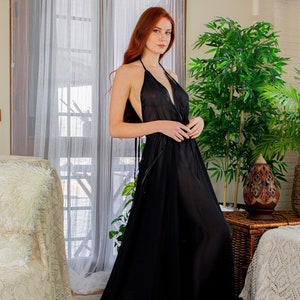 Black sheer nightgown, Chiffon Backless Nightgown, Black Wedding Nightgown, Black Wedding Lingerie, Honeymoon Nightgown, Black Lingerie