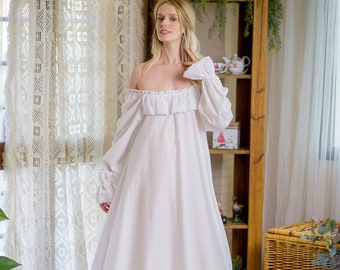 Victorian nightgown, Victorian cotton nightgown, Long white cotton nightgown, Victorian nightwear, Victorian sleepwear, Cotton Nightgown