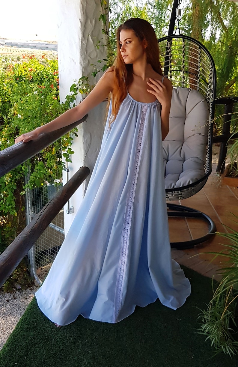 100 Organic Cotton Nightgown Baby Blue Nightgown Light Blue Etsy UK