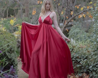 Lencería roja, Camisón de novia rojo, Camisón de San Valentín, Regalo de San Valentín, Lencería de satén rojo, Ropa de dormir roja, Regalo de aniversario