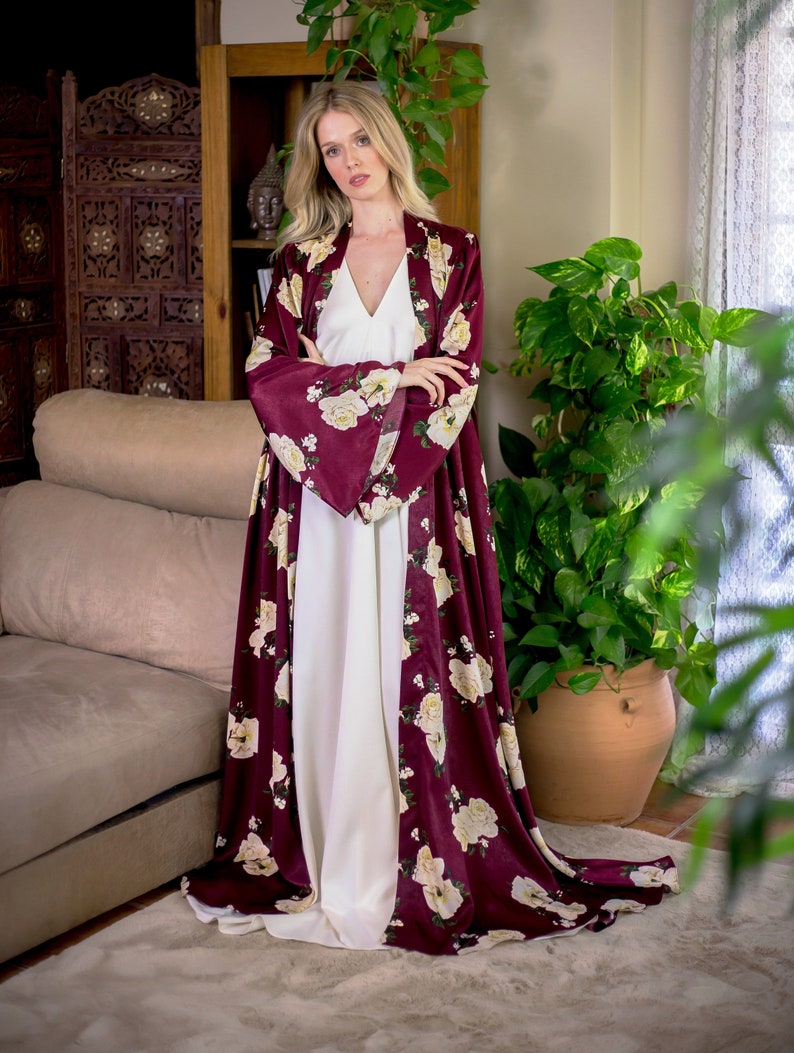 Long Satin Robe Satin Winter Robe Burgundy Satin Robe Etsy