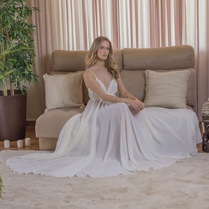 Bridal chiffon nightgown, Wedding evening dress, Bridal chiffon nightgown, chiffon sleepwear, Bridal chiffon lingerie, Wedding night suit