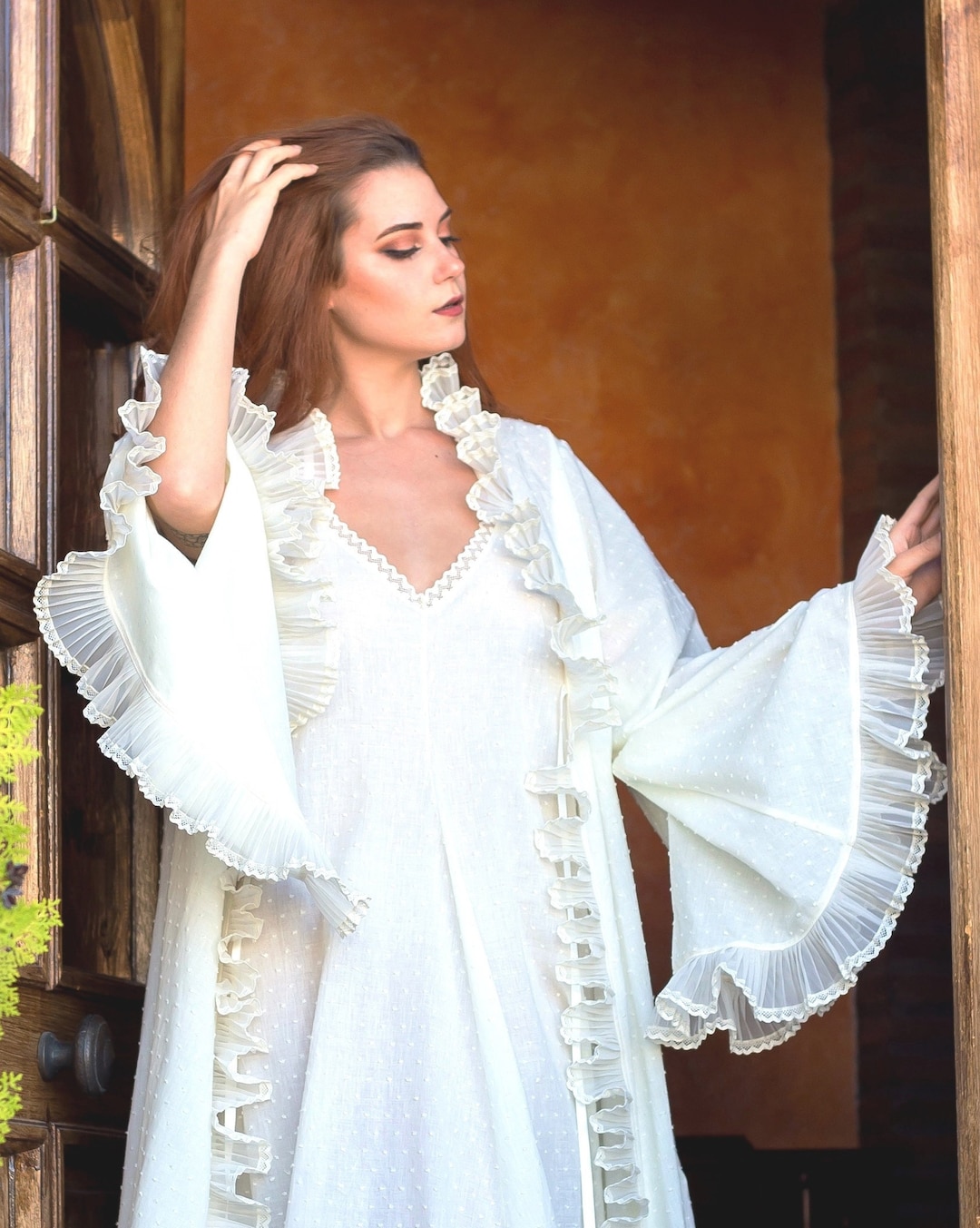 Cotton Wedding Robe Feminine Cotton Dress Glamorous Robe Etsy
