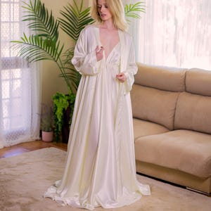 Wedding Night Lingerie Set, Bridal Robe and Nightgown Set, Wedding Lingerie, Long Satin Robe and Nightgown, Wedding night set, Bridal Set.