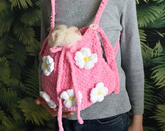 Guinea pig pink carrier with flowers. Small pet soft cozy carrier.