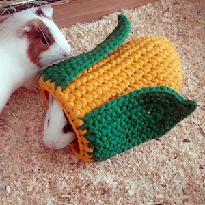 Guinea pig corn tunnel in cage. Small pet cozy tunnel.