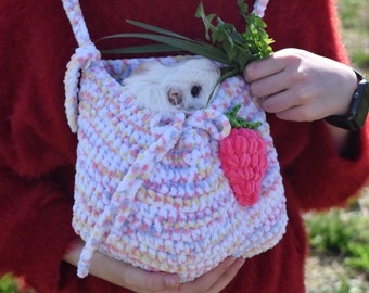 Guinea pig Carrier with Raspberry - Small pet soft cozy carrier - Guinea pig Sling - Bonding Pouch