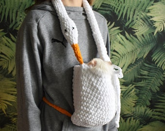 White Goose carrier for guinea pig - Small pet soft cozy bonding bag