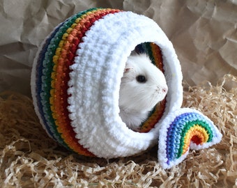 Rainbow house with pillow for guinea pig - Small pet house - Funny guinea pig gift