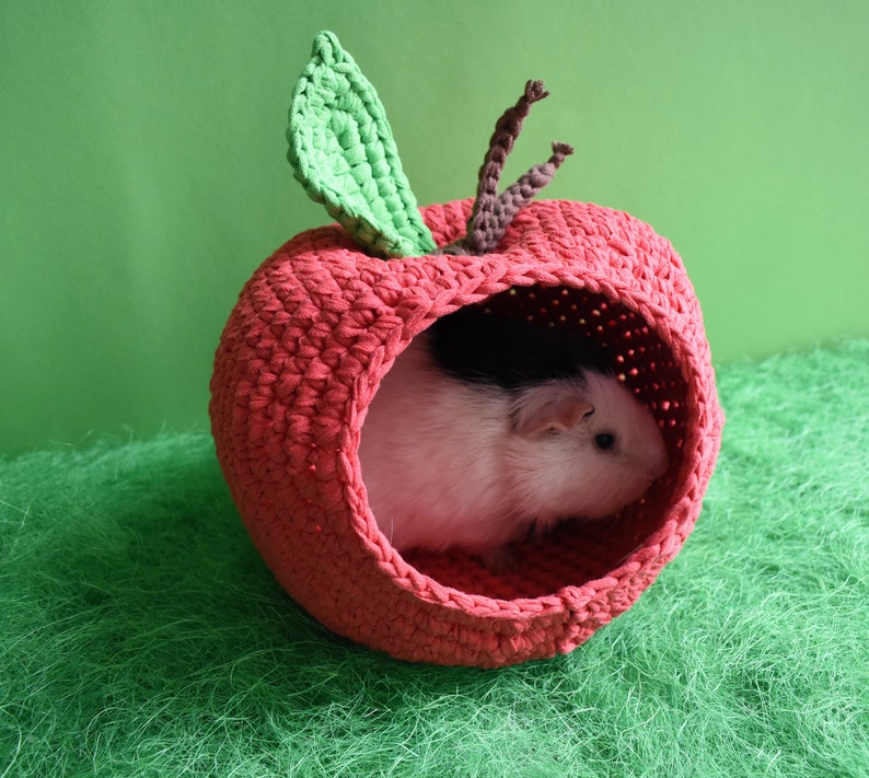 Guinea pig red apple house for cage. Small pet house. Funny guinea pig gift image 5