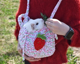 Guinea pig multicolour carrier with Strawberry | Small pet soft cozy carrier | Guinea pig Sling| Bonding Bag