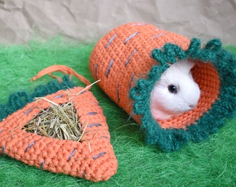 Set of Carrot Tunnel and Hay Bag - Guinea Pig accessories in cage -  Carrot pet accessories - Funny guinea pig gift