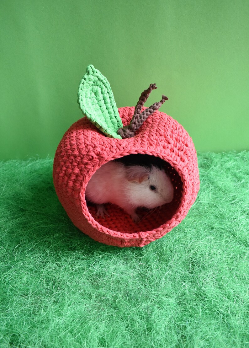 Guinea pig red apple house for cage. Small pet house. Funny guinea pig gift image 9