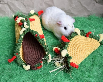 Set of Taco Tunnel and Taco Hay Bag for Guinea Pig or Small Pet | Funny Pet Accessories in Cage | Unique Gift for Pet Lovers