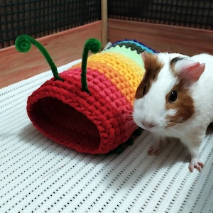 Handmade Rainbow Caterpillar Guinea Pig Tunnel: Cozy Cotton Hideaway