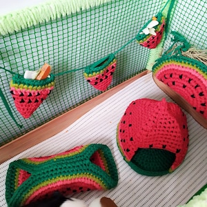 Watermelon Guinea Pig Cage Set: House, Hay Bag, Garland & Tunnel