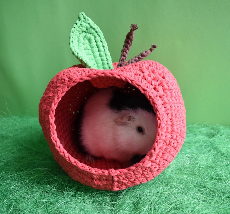 Guinea pig red apple house for cage. Small pet house. Funny guinea pig gift image 4