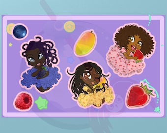 Fruit Gals Vinyl Sticker Sheet - Kawaii Black Girls Laptop Decals