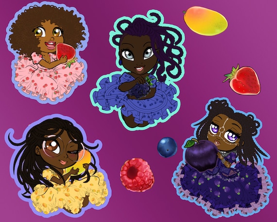 Fruit Gals Vinyl Stickers: Black Girl Magic Kawaii Decals