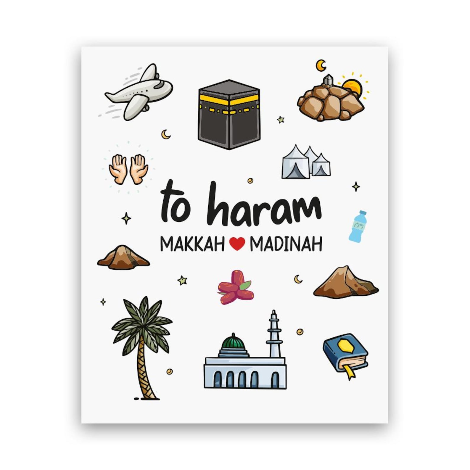 Makkah Madinah Tote Bag Sticker Design Islamic Vector Art – Hajj Umrah ...