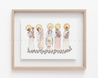 Mom Saints / Print / Catholic / Watercolor / Saint Gianna / Saint Monica / Saint Felicity / Saint Perpetua / Catholic gift