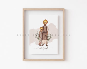 Saint Joseph the Worker / Child Jesus / Saint Print / Catholic / Catholic Gift