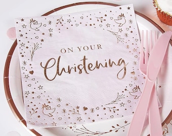 Pink Christening Napkins - christening decorations girl, christening table decorations, christening serviettes, christening table ware