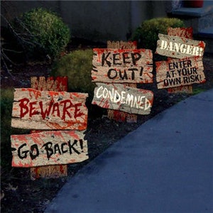 GABOSS Halloween Decorations Beware Signs Yard Stakes
