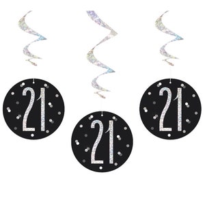 21st Birthday Black Hanging Swirls, 21st birthday decorations, 21st birthday decorations for him, hanging 21st birthday decorations