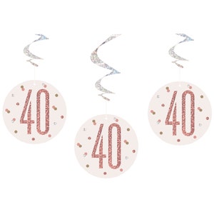 40th Birthday Glitzy Swirls - 40th birthday decorations for women, 40th birthday decorations rose gold, 40th birthday decoration for her