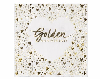 Golden Anniversary Napkins - golden anniversary decorations, golden wedding anniversary, anniversary party decor, anniversary table decor