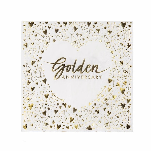 Golden Anniversary Napkins - golden anniversary decorations, golden wedding anniversary, anniversary party decor, anniversary table decor